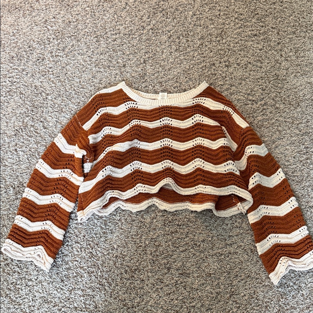 Altar'd State Brown and Cream Striped Sweater